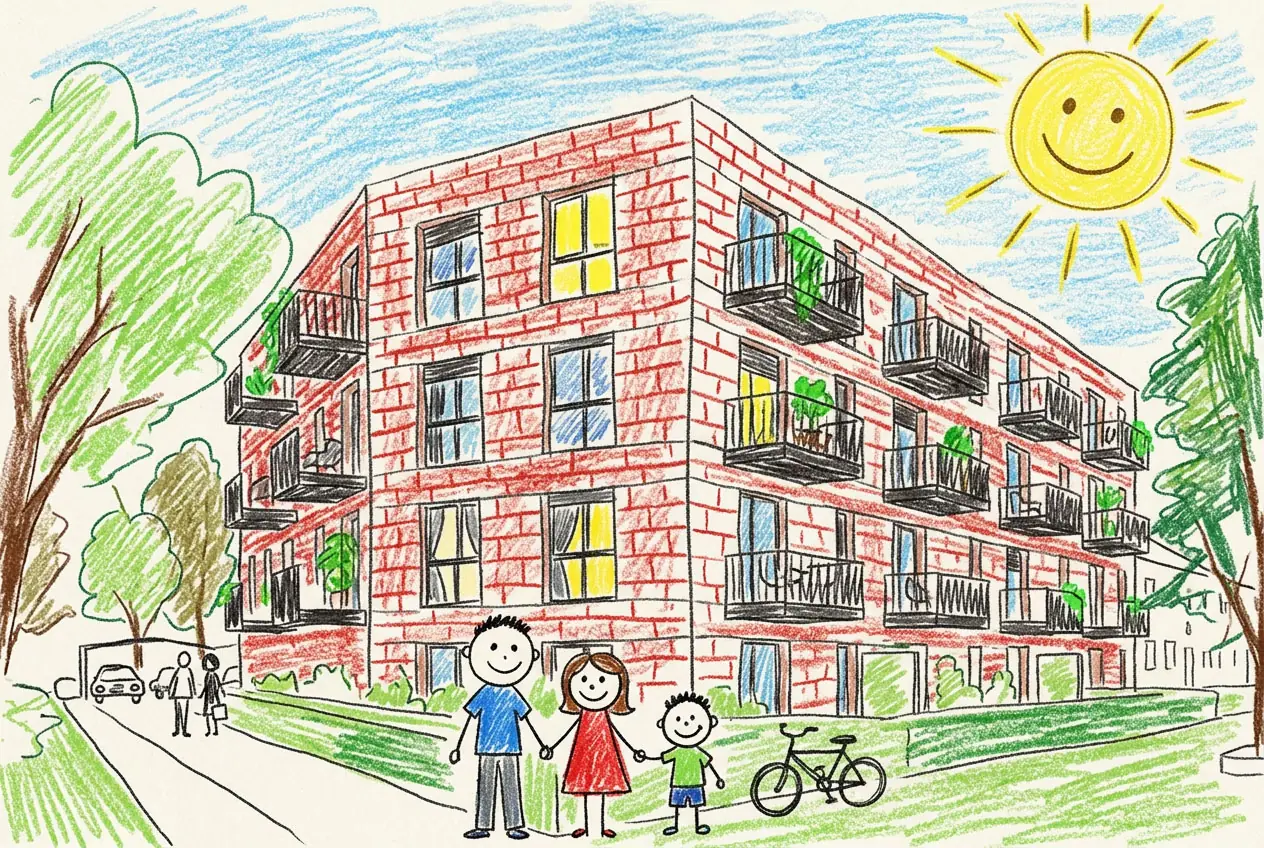Kinderzeichnung eines Hauses mit Sonne